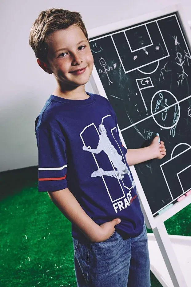 Детская футболка с принтом World Cup Regular Fit Crew Neck Short Sleeve France Printed Blue T-Shirt Boys Defacto, Blue-Be766 — фото 3