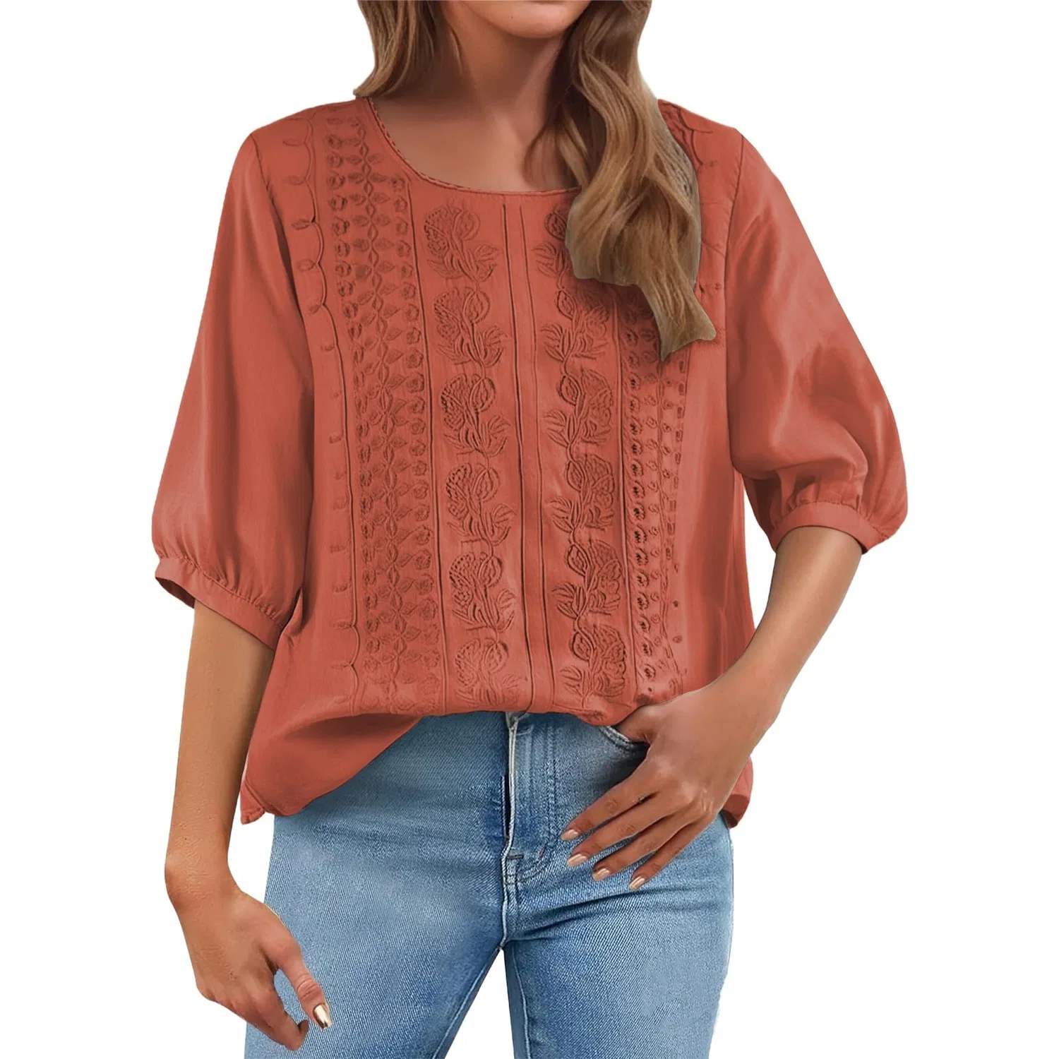 Женская блуза с цветочной вышивкой Cotton Linen Tops, Z12-orange Linen Shirts for Women