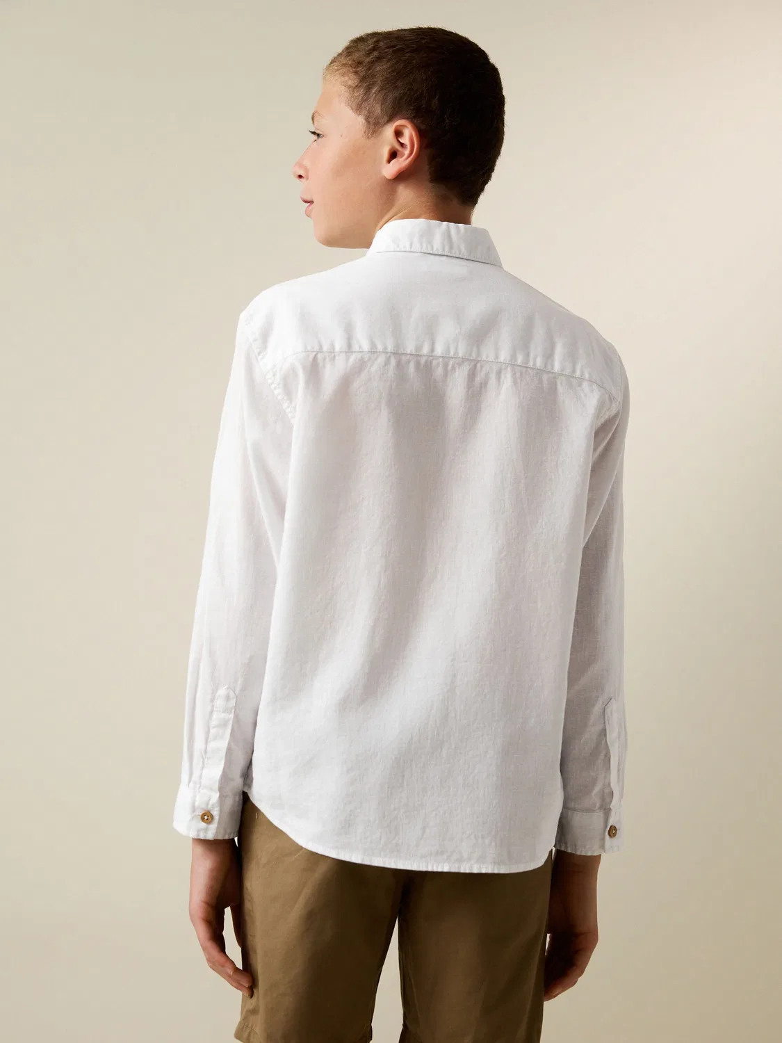 Рубашка свободного кроя из смесового льна, White Long Sleeve Relaxed Linen Blend Shirt Next, белый — фото 3