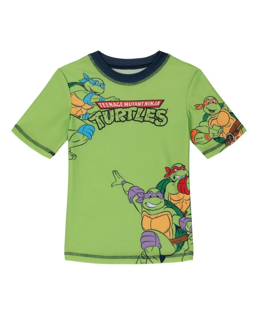 Комплект для плавания из рашгарда с коротким рукавом и плавок, с принтом Teenage Mutant Ninja Turtles, Navy And Light Green — фото 2