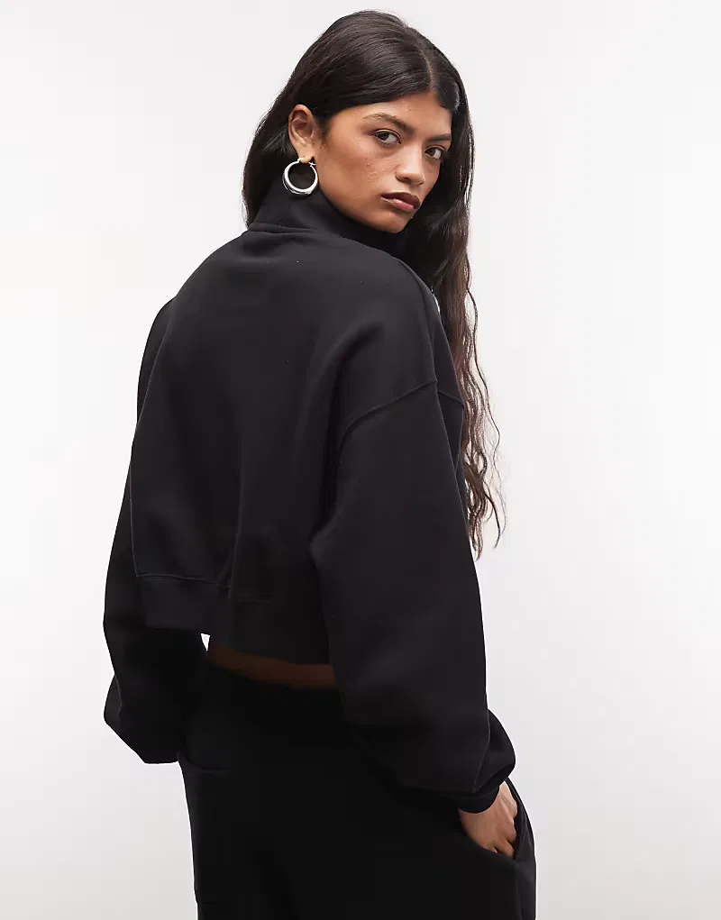 Укороченная толстовка Nike Studio Fleece с застежкой-молнией до середины груди, черный — фото 4