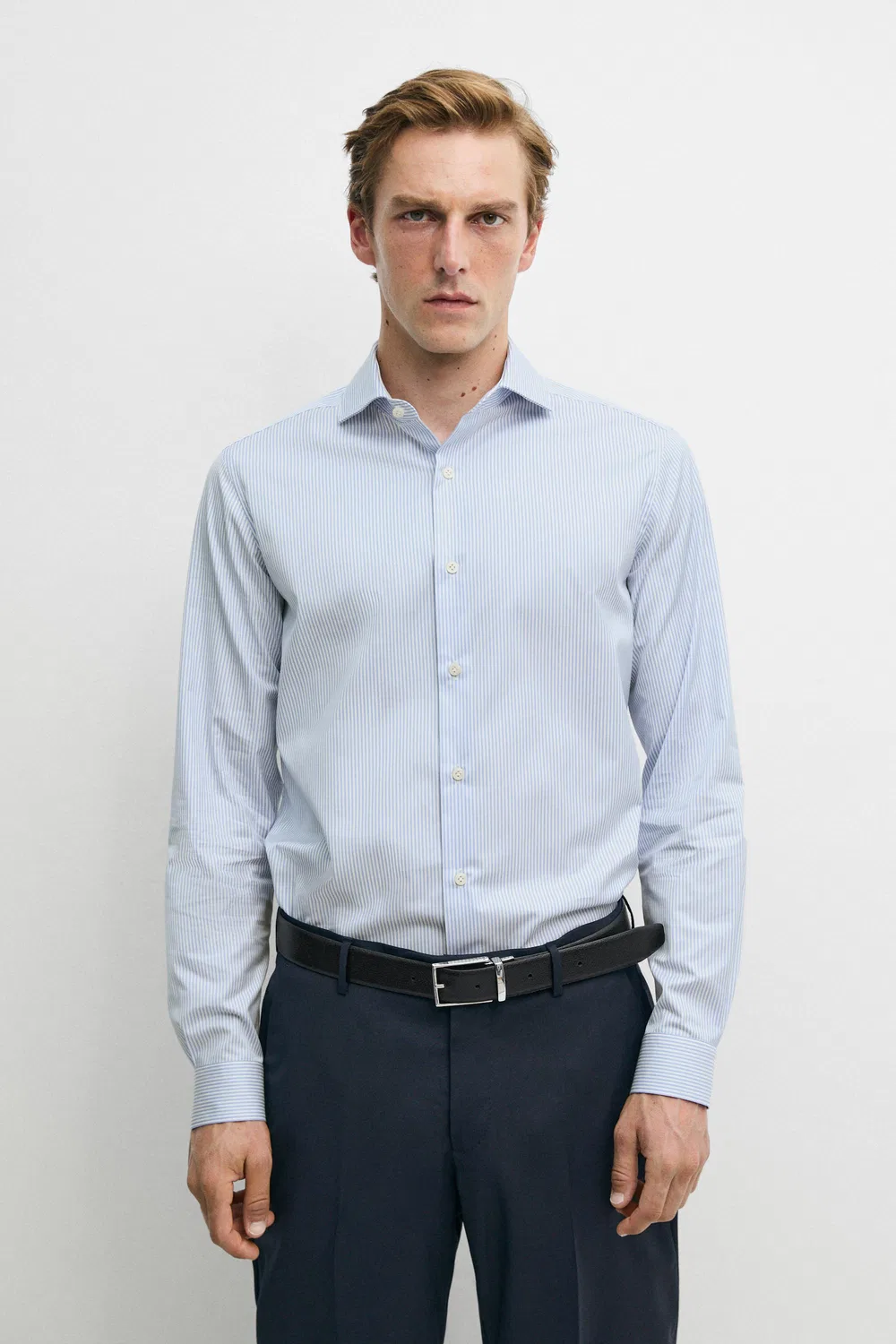 Рубашка Massimo Dutti Slim Fit Striped Tailored Fit, небесно-голубой
