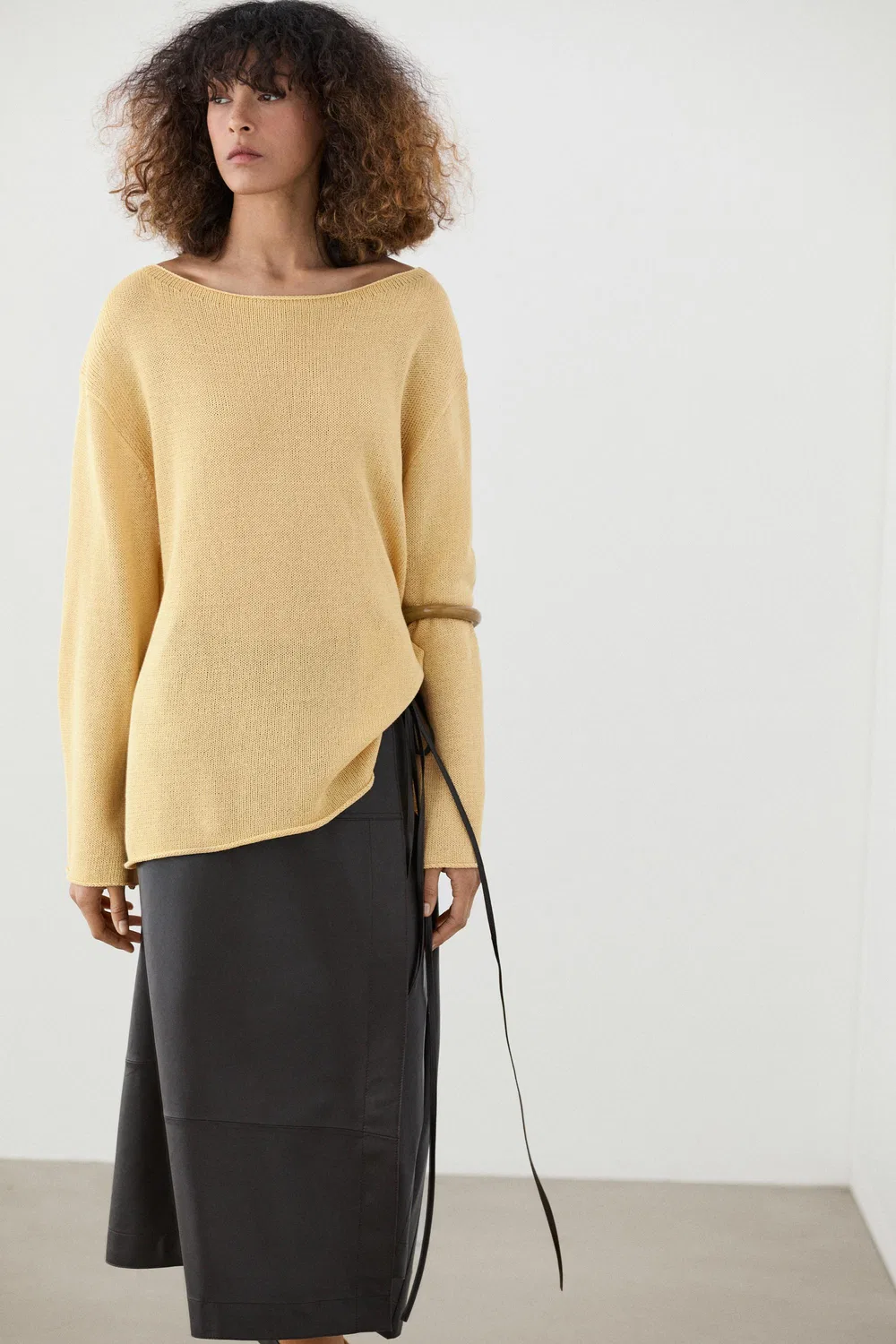 Свитер из 100% мерсеризованного хлопка Massimo Dutti, золотой — фото 2