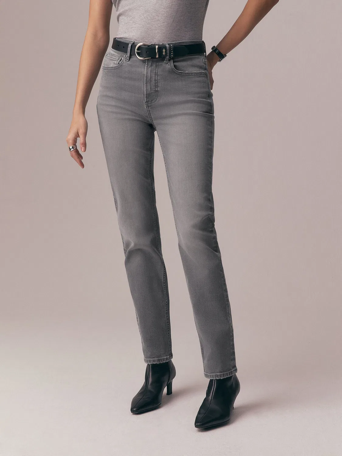 Джинсы Slim Mid Rise Stretch Next, серый — фото 3