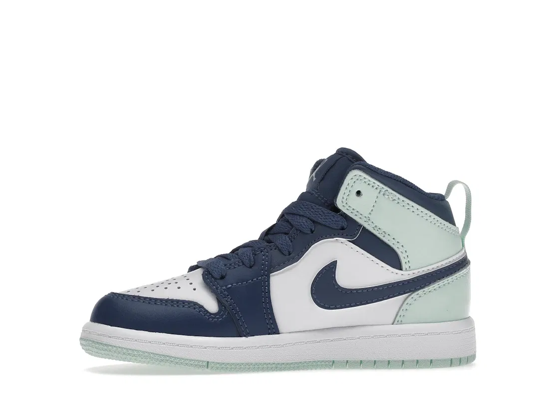 Детские кроссовки с кожаным верхом Jordan 1 Mid Jordan, Mystic Navy/White/Mint Foam — фото 3