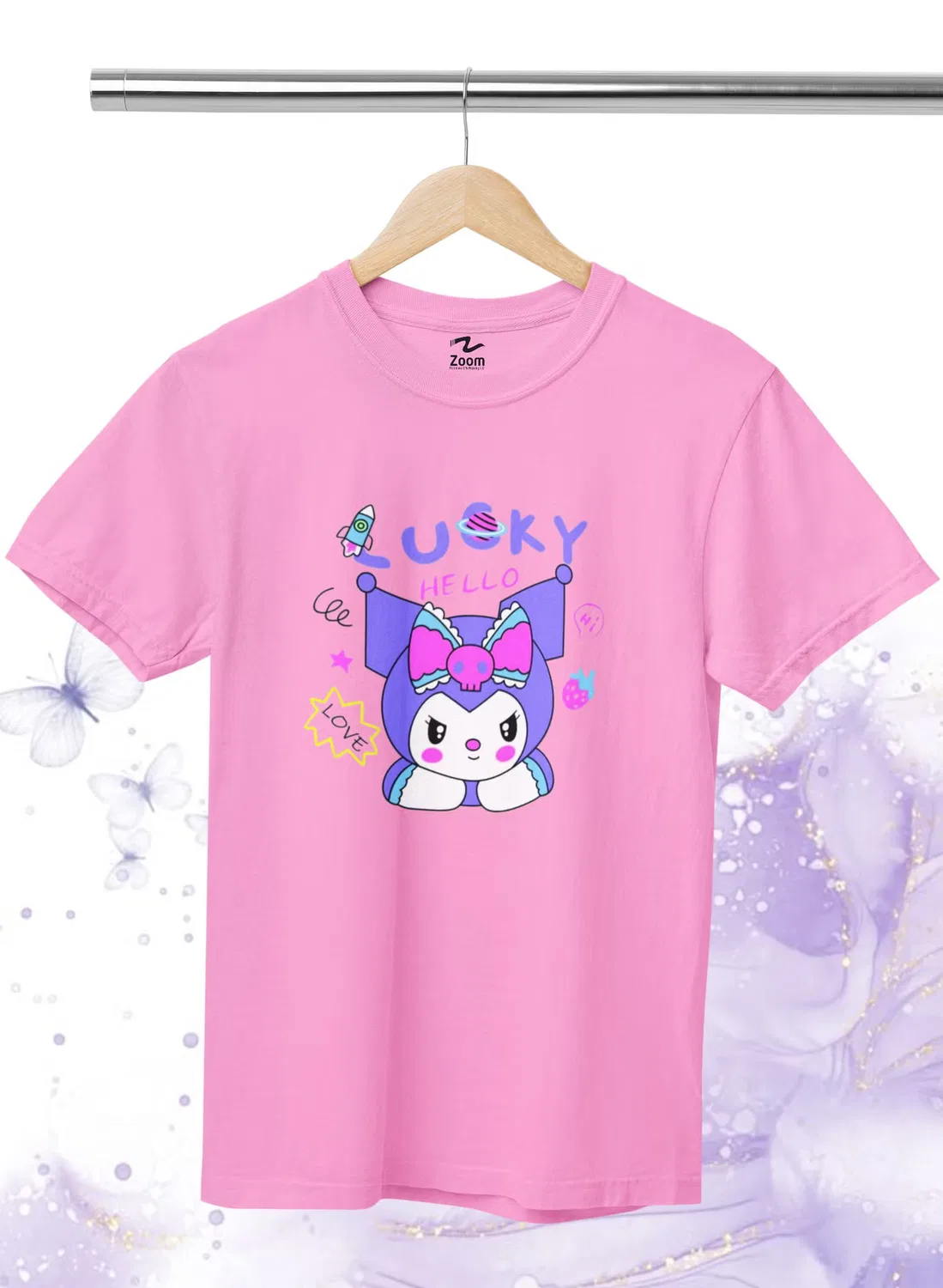 Футболка с принтом Lucky hello kuromi Zoom, розовый