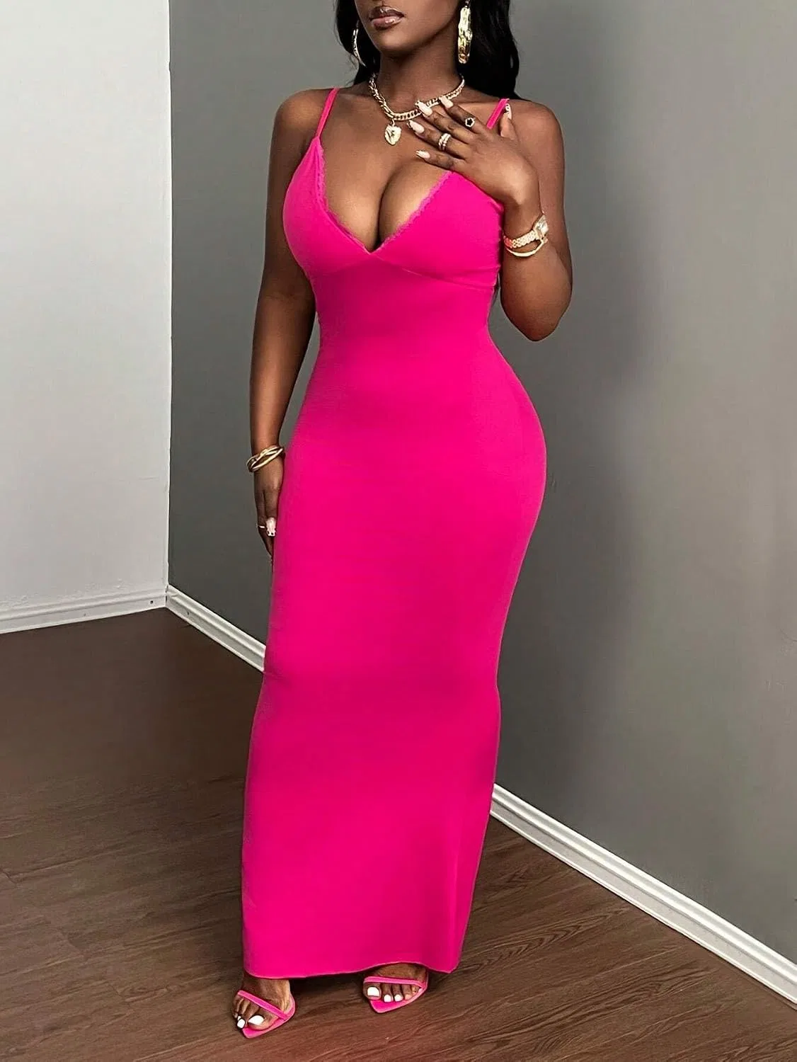 Женское элегантное платье-ками с длинным рукавом Hot Pink — фото 4