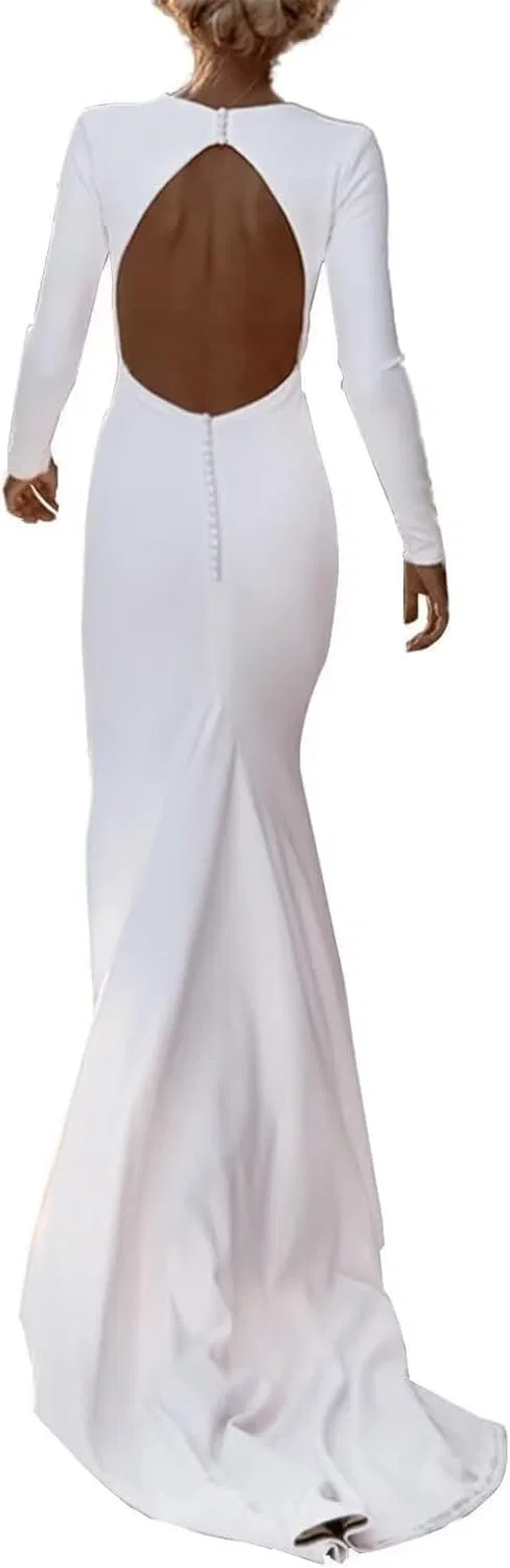 Женское свадебное платье-русалка с V-образным вырезом Satin, Ivory