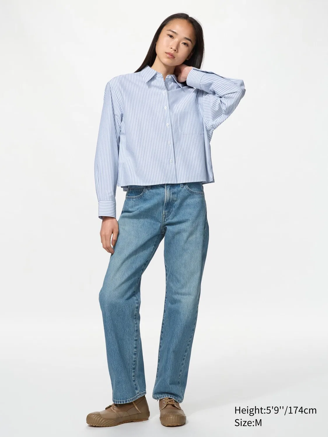 Рубашка Uniqlo, свободный крой, в полоску, синяя — фото 2