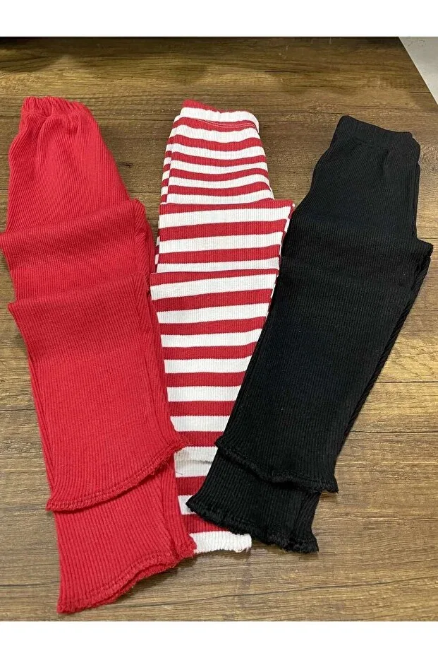 Детские леггинсы для девочек полосатые Berat Moda, Red+White-Black