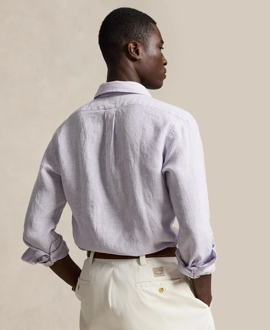 Мужская рубашка с коротким рукавом из льна Polo Ralph Lauren, Powder Purple/White — фото 4