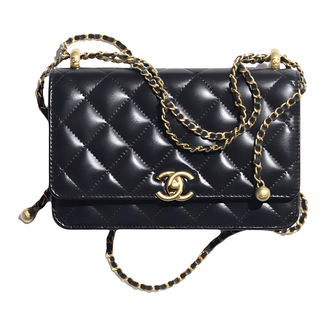 CHANEL Металлическая цепочка кошелек на цепочке с застежкой-кнопкой из телячьей кожи — фото 2