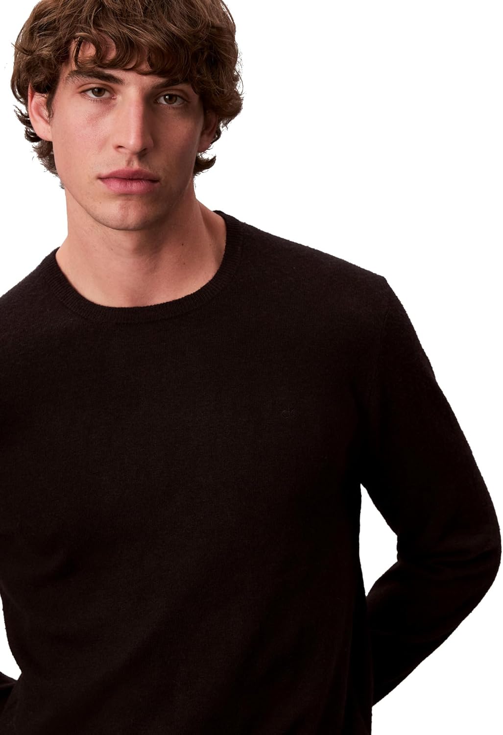 Мужской свитер Calvin Klein из шерстяной смеси с круглым вырезом, Black — фото 4