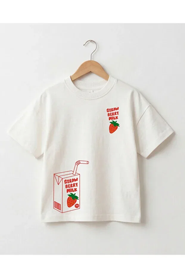 Детская футболка оверсайз с принтом Strawberry Milk Babytex, Ecru — фото 2
