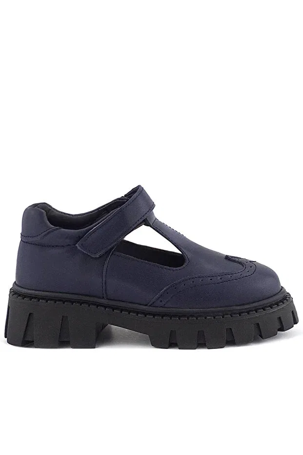 Детские туфли для девочек матовые с липучкой Rakerplus, Navy Blue — фото 3