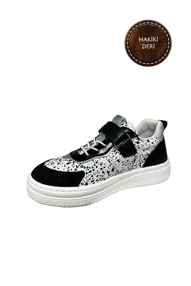 Детские туфли для девочек из натуральной кожи Şenler Bebe World Kids, Black-White Black Pattern-Silver — фото 4