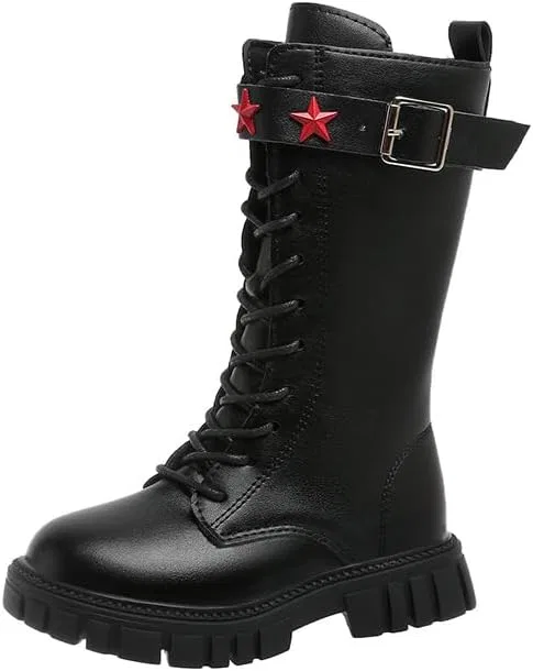 Детские ботинки для девочек с принтом, модель Girls White Combat Boots, Black Stars