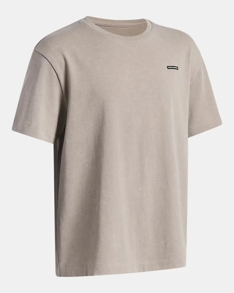 Футболка оверсайз для мальчиков с эффектом wash UA Heavyweight Wash UnderArmour, Timberwolf Taupe/White — фото 3