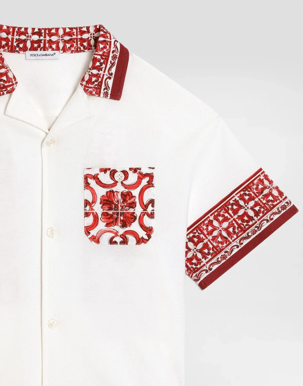 Майолика-с печатным рисунком двухслойная рубашка-поло DOLCE & GABBANA, бежевый — фото 3