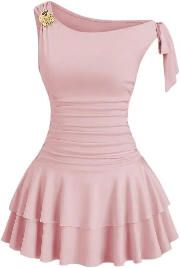 Женское повседневное платье асимметричное облегающее, Pink