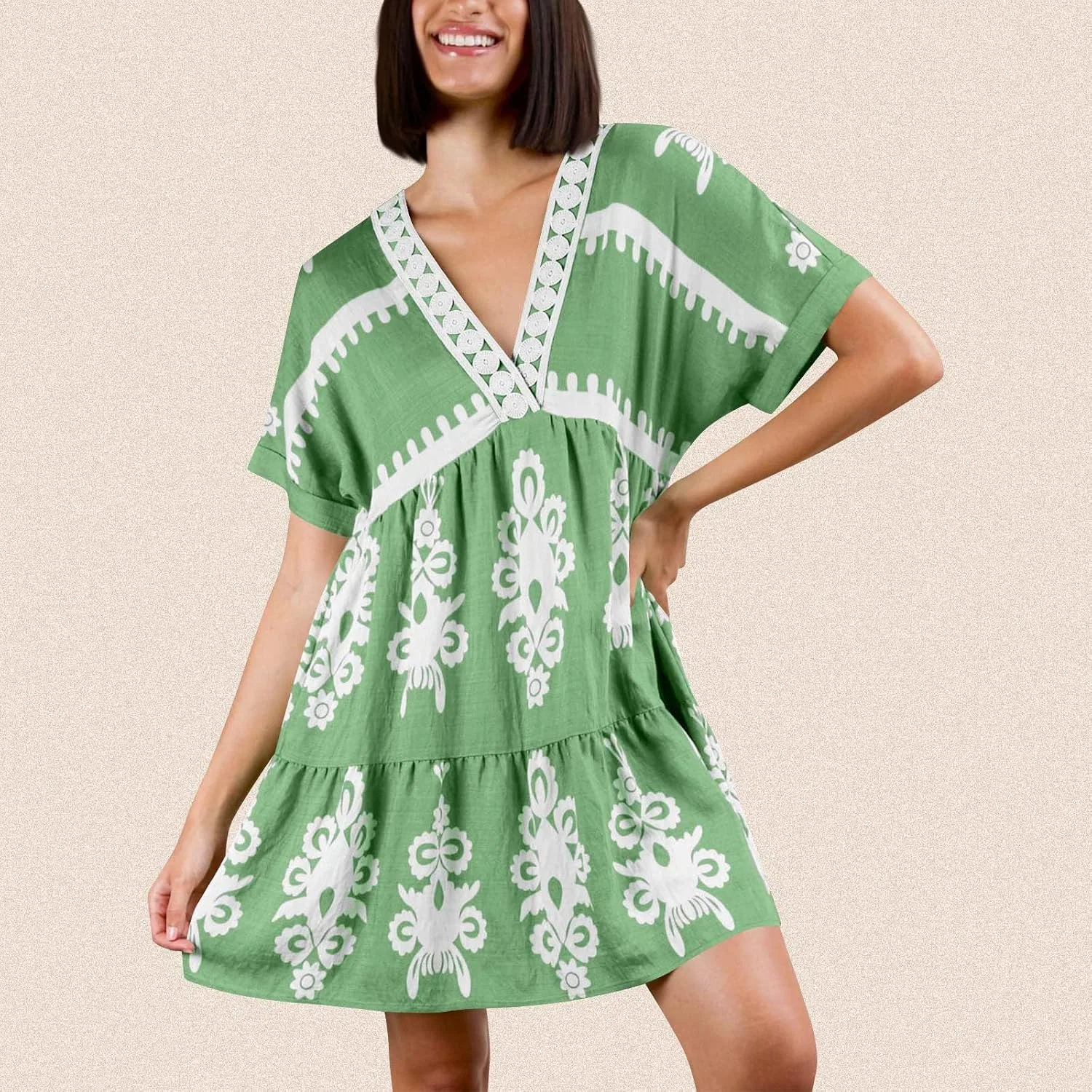 Пляжное платье-туника с V-образным вырезом Boho Beach, Green — фото 2