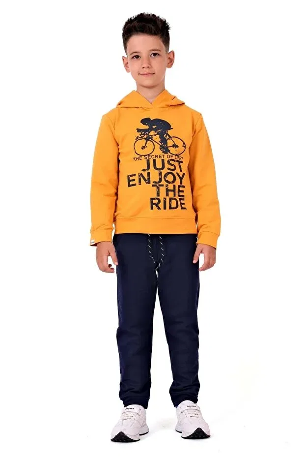 Детский спортивный костюм с принтом Bicycle printed hooded children's tracksuit mnk0615 Minikadam, Yellow