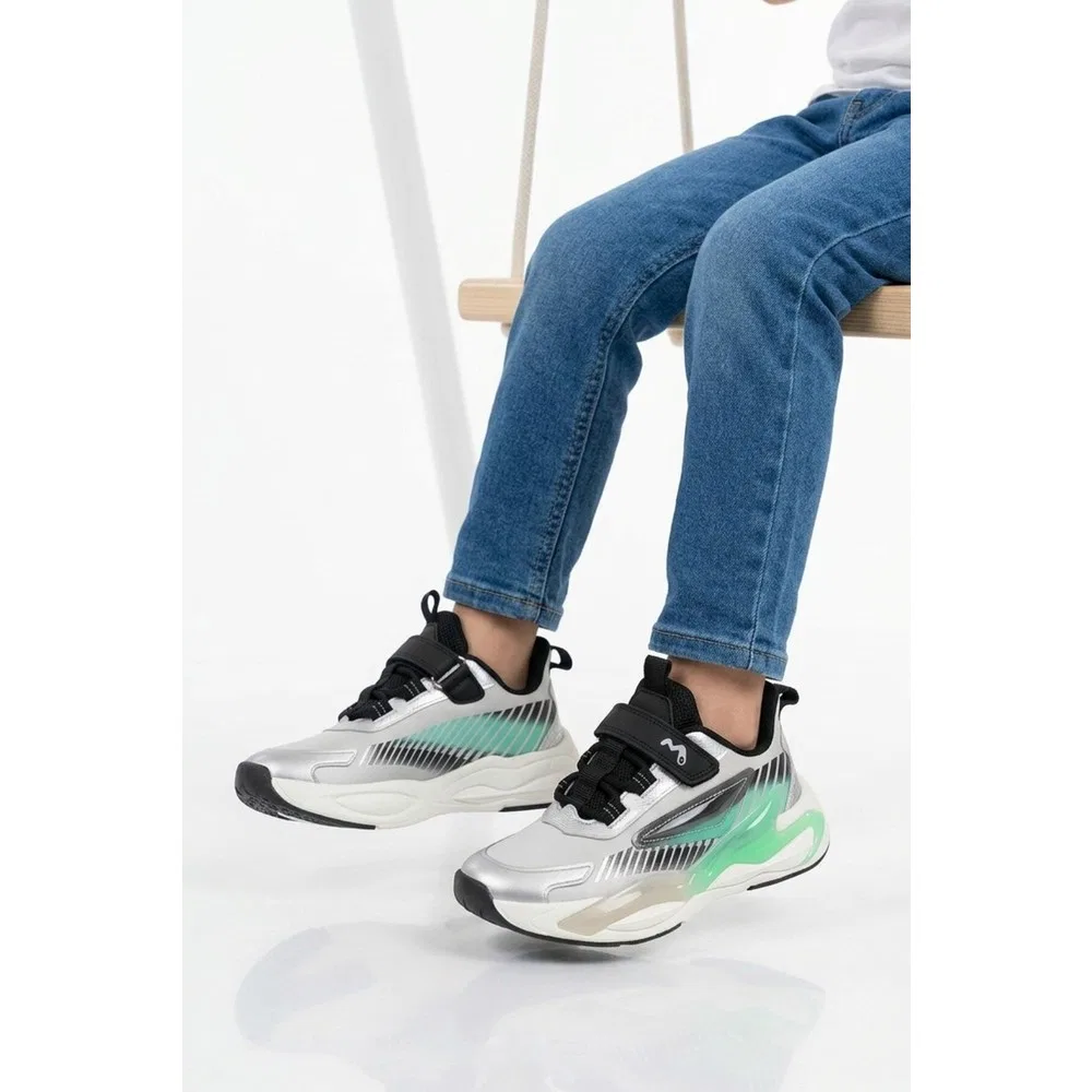 Детские спортивные кроссовки для мальчиков с липучками, сверхлегкие, Grey Turquoise T5440207B Marco Kids