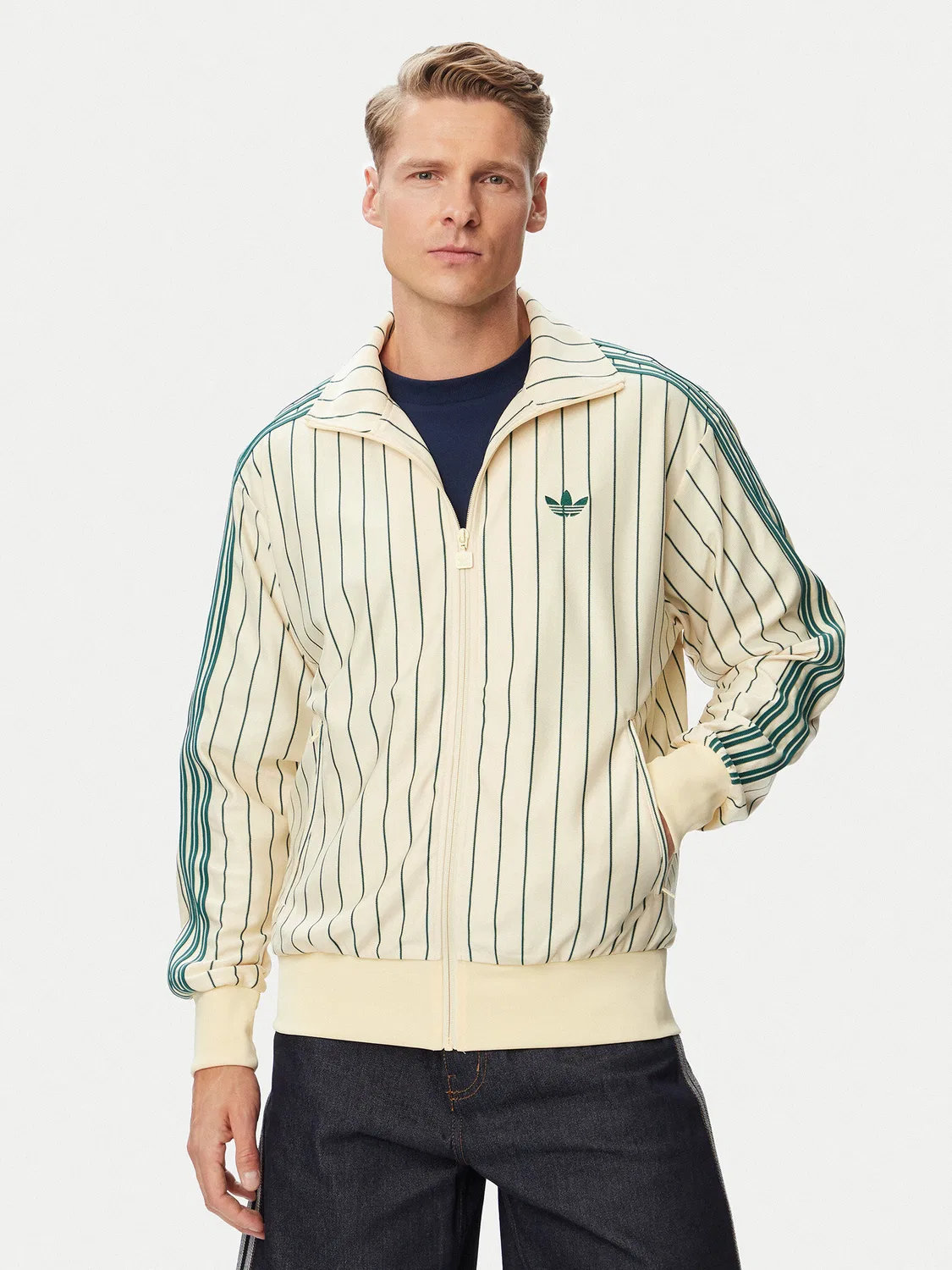 Мужская толстовка стандартного кроя Firebird Pinstripes Track Top Adidas, кремовый