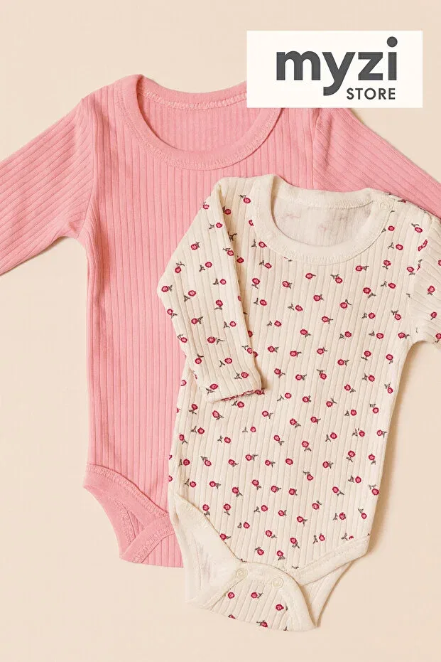 Детское боди для девочек с принтом Myzi Store, Salmon White Patterned