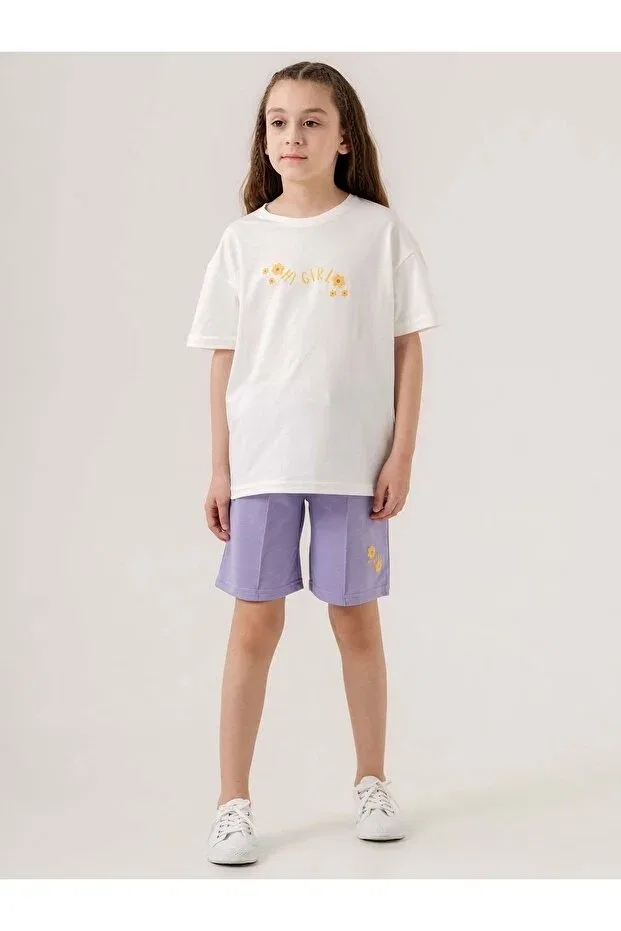 Детский для девочек комплект топ и брюк с принтом Hi Girl Printed Mışıl Kids, Lilac