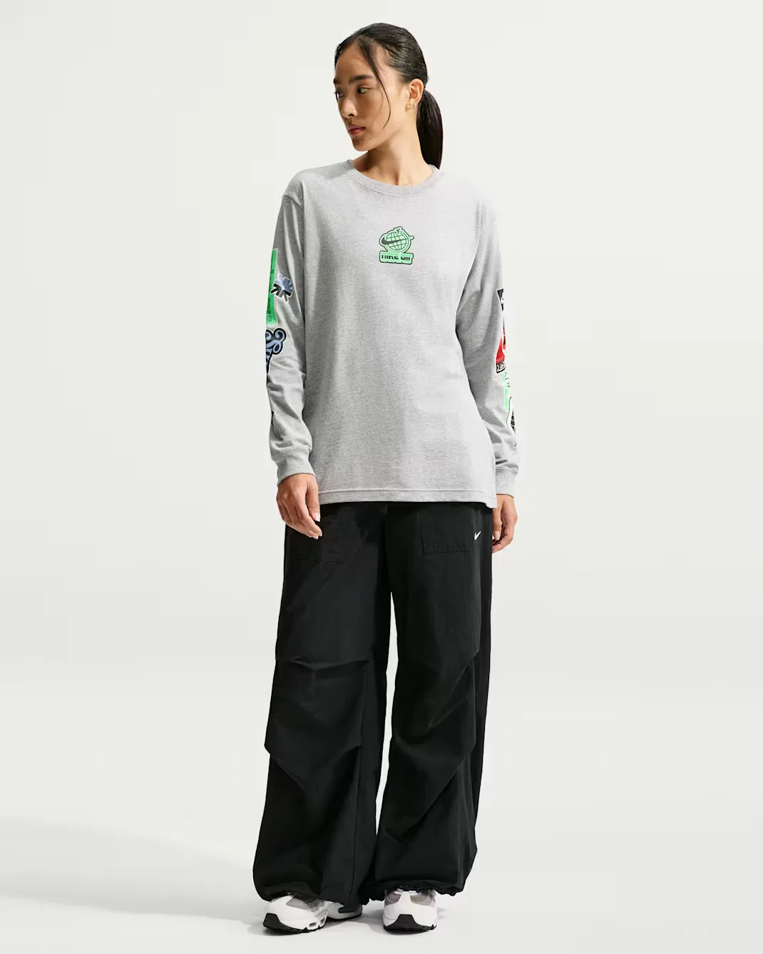 Женская футболка с длинными рукавами свободного кроя Nike Sportswear Classic, Dark Grey Heather — фото 4