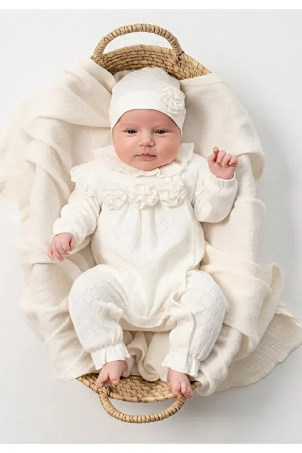 Детское боди-комбинезон с длинным рукавом Mira elegance floral ruffle Cherub Baby, Ecru — фото 2