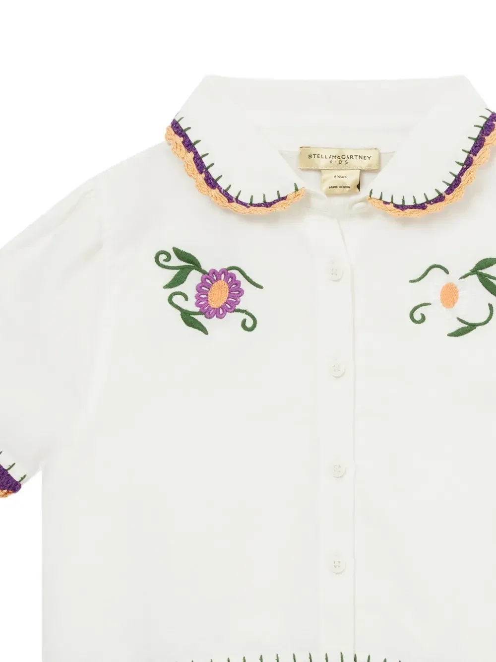 Рубашка с вышивкой и отделкой крючком Stella McCartney Kids, белый — фото 3