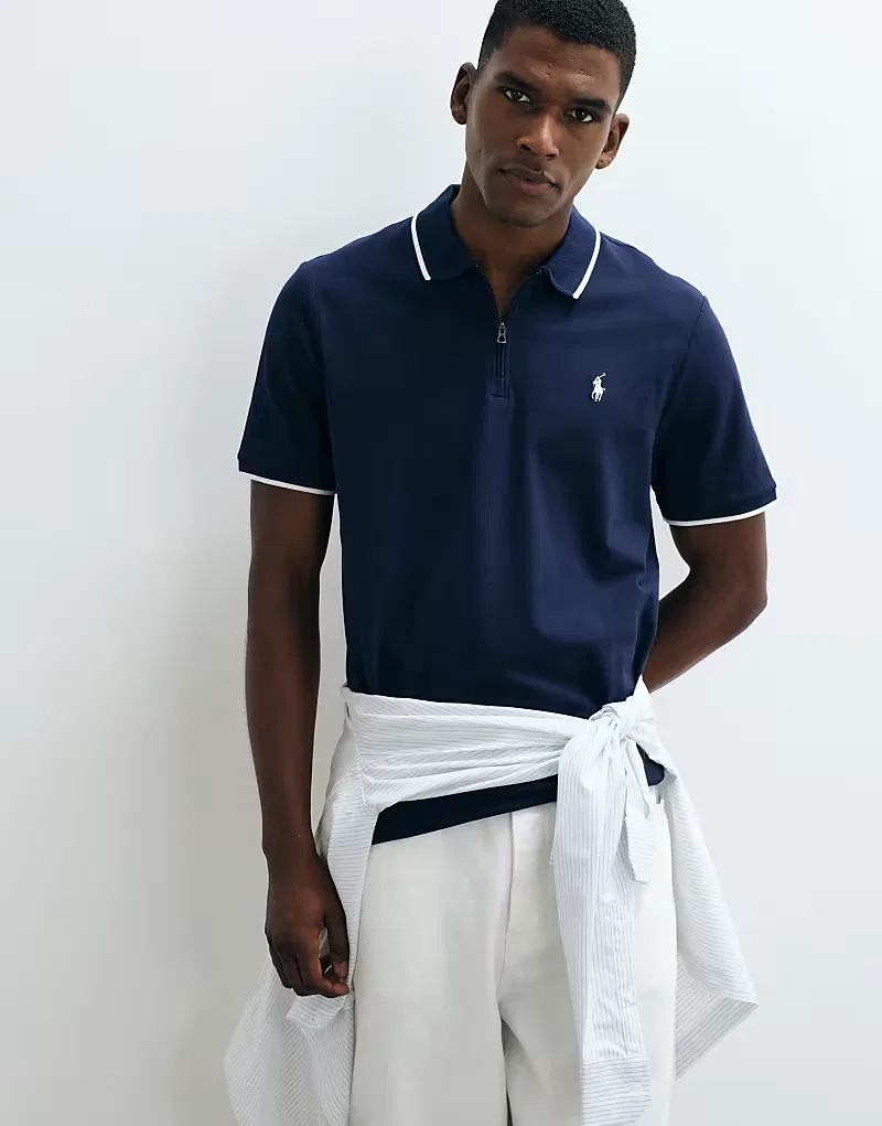 Вязаная рубашка-поло Polo Ralph Lauren с застежкой-молнией до середины груди, стандартного кроя, темно-синий
