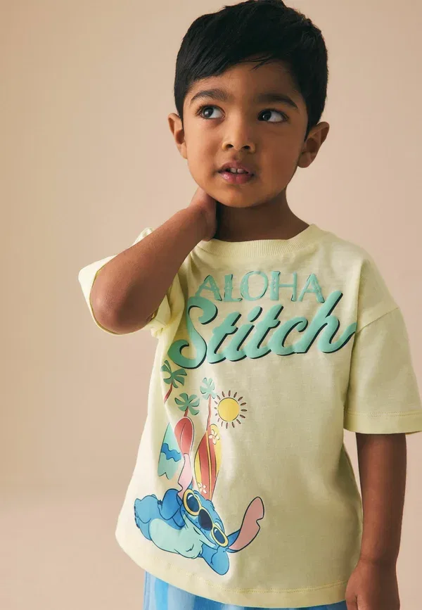 Комплект футболка и шорты с принтом Regular fit - lilo & stitch t-shirt and shorts set, Next, Yellow, желтый — фото 2