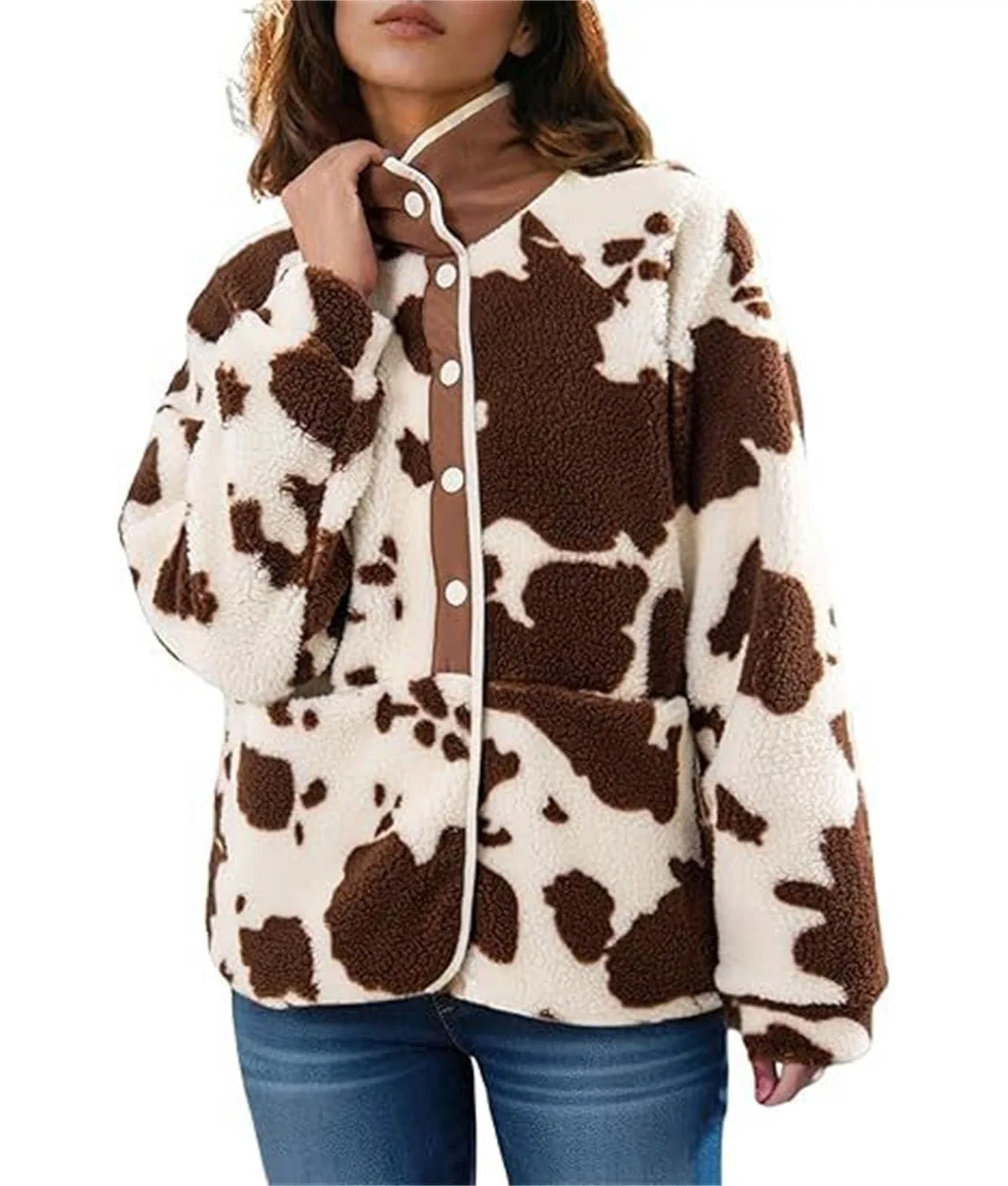 Женская куртка из флиса с принтом Sherpa Felpa Cappotto, 39