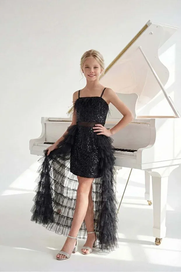 Детское вечернее платье для девочек с пайетками Butikhappykids, Black
