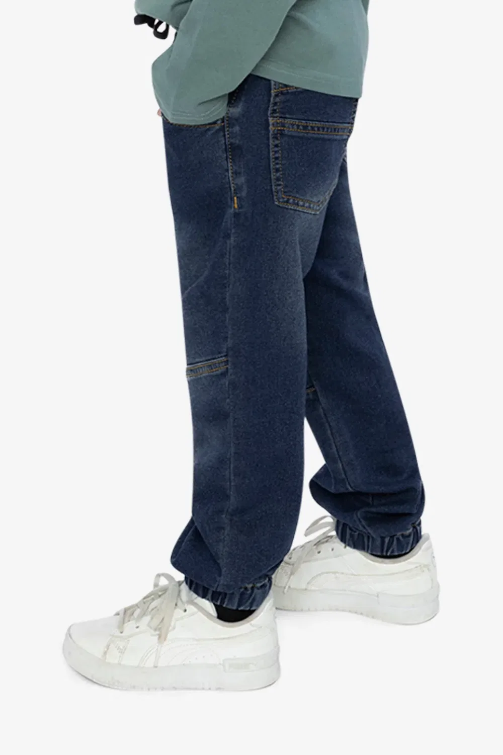 Детские джоггеры из футера с эффектом денима на резинке Boys Must-Haves Deux par Deux, Navy Blue Denim — фото 4
