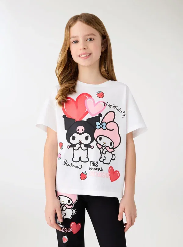 Футболка с принтом Hello Kitty Con kuromi Terranova, bianco ottico, белый — фото 2