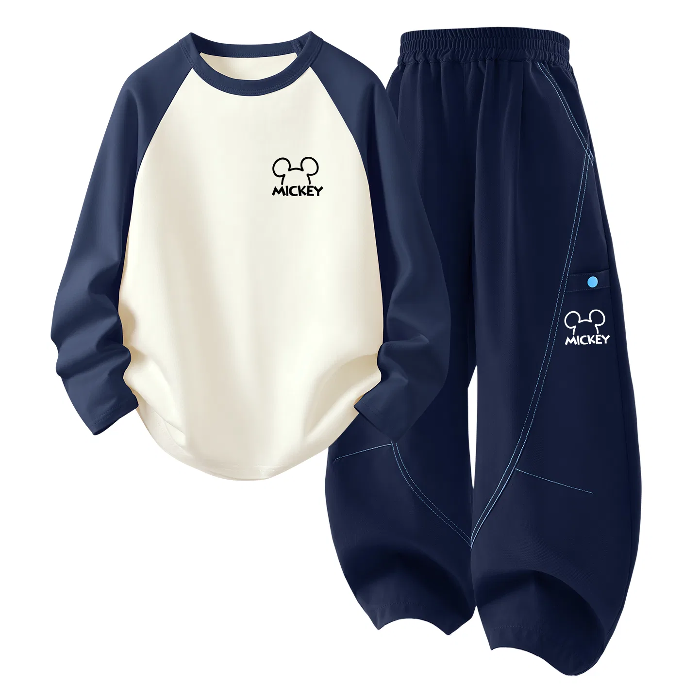 Детский комплект спортивной одежды с круглым вырезом Disney, Di H Line K Navy Blue+Thick Board Di Line K Right Middle Mysterious Blue