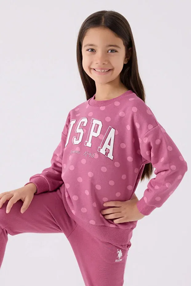 Детский спортивный костюм для девочек с принтом в горошек U.S. Polo Assn., Pink — фото 2