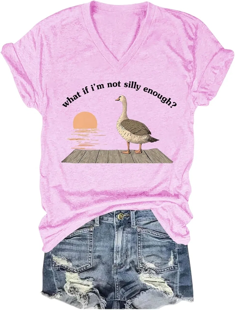 Футболка с V-образным вырезом с принтом Silly Goose, Pink