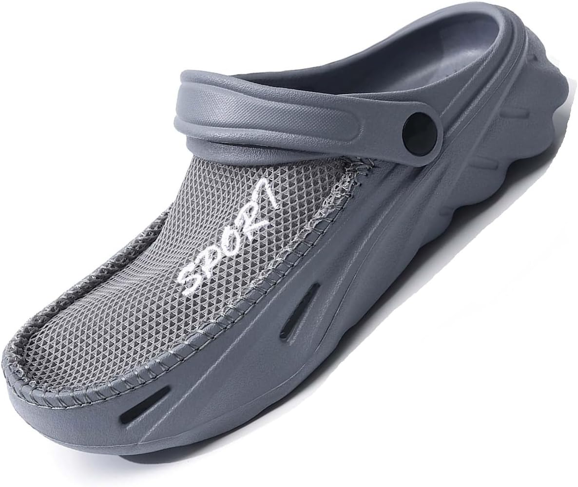 

Мужские сетчатые садовые сабо, дышащие, легкие, противоскользящие летние тапочки для прогулок на улице и пляжа Generic, серый
