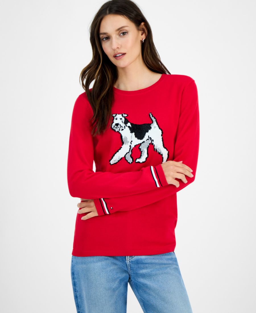 

Женский хлопковый свитер с круглым вырезом из махровой ткани Tommy Hilfiger, Scarlet Multi