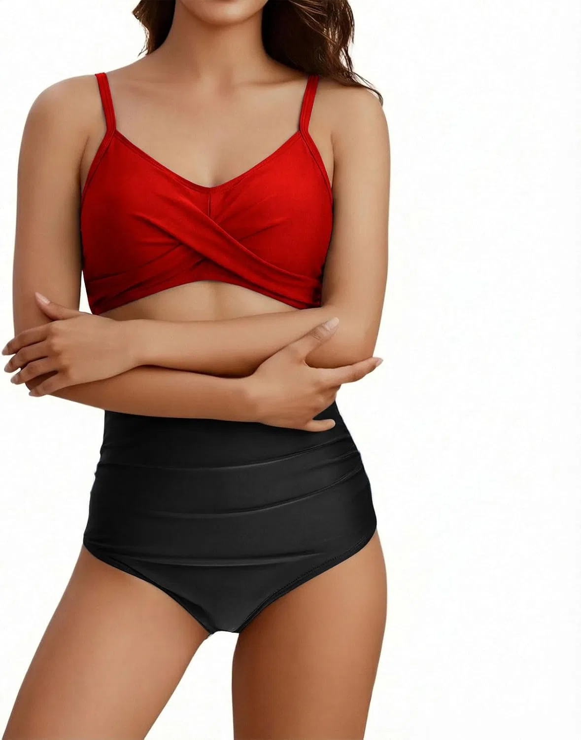Женский слитный купальник с утяжкой живота Cutout High Waisted, Red — фото 4