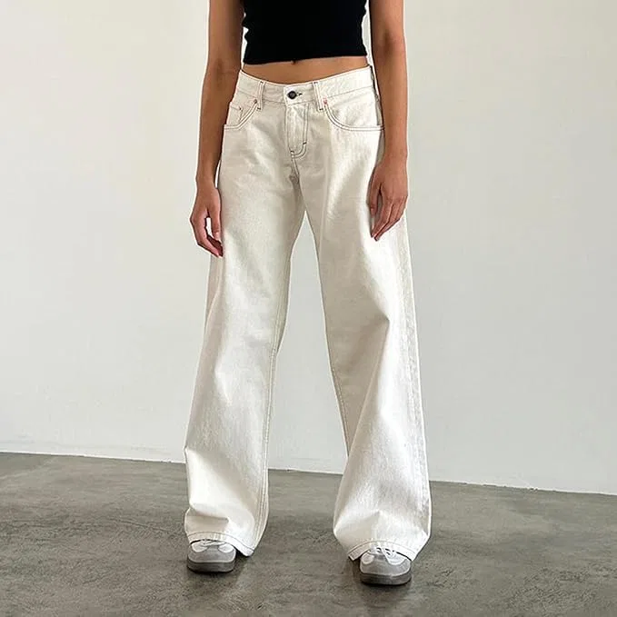 Джинсы широкие, Low Rise Baggy, белый — фото 2