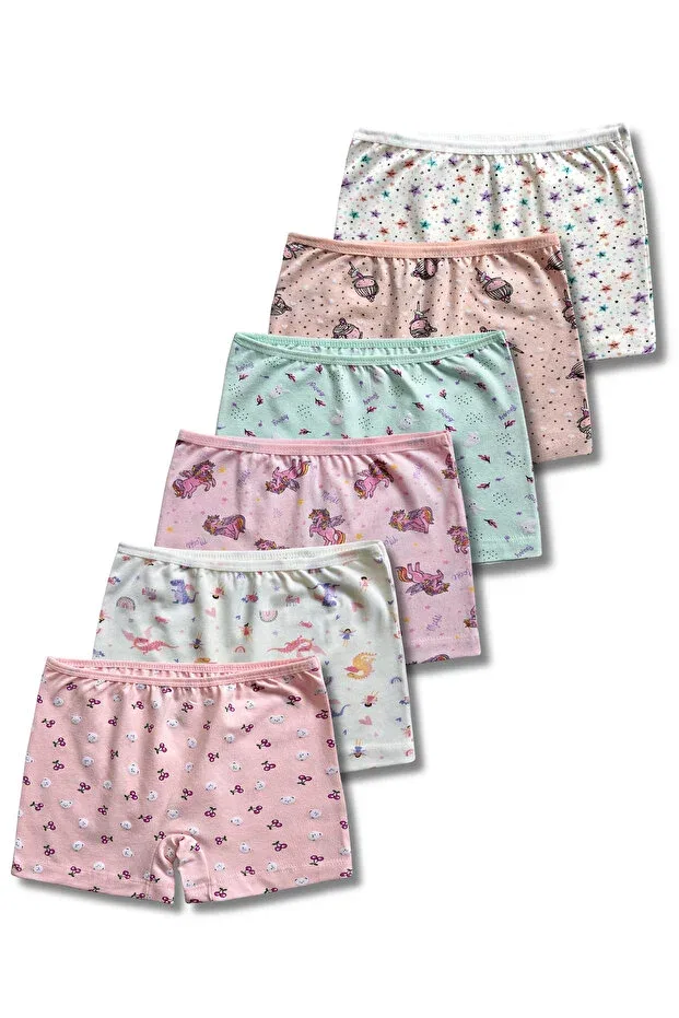 Детские трусы-боксеры для девочек хлопковые комплект 6 шт Panfilia, Pink-Green-Lilac