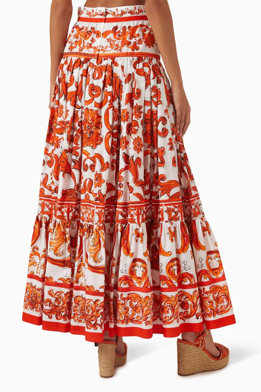 Юбка макси с принтом майолика в хлопковом поплине Dolce & Gabbana — фото 3