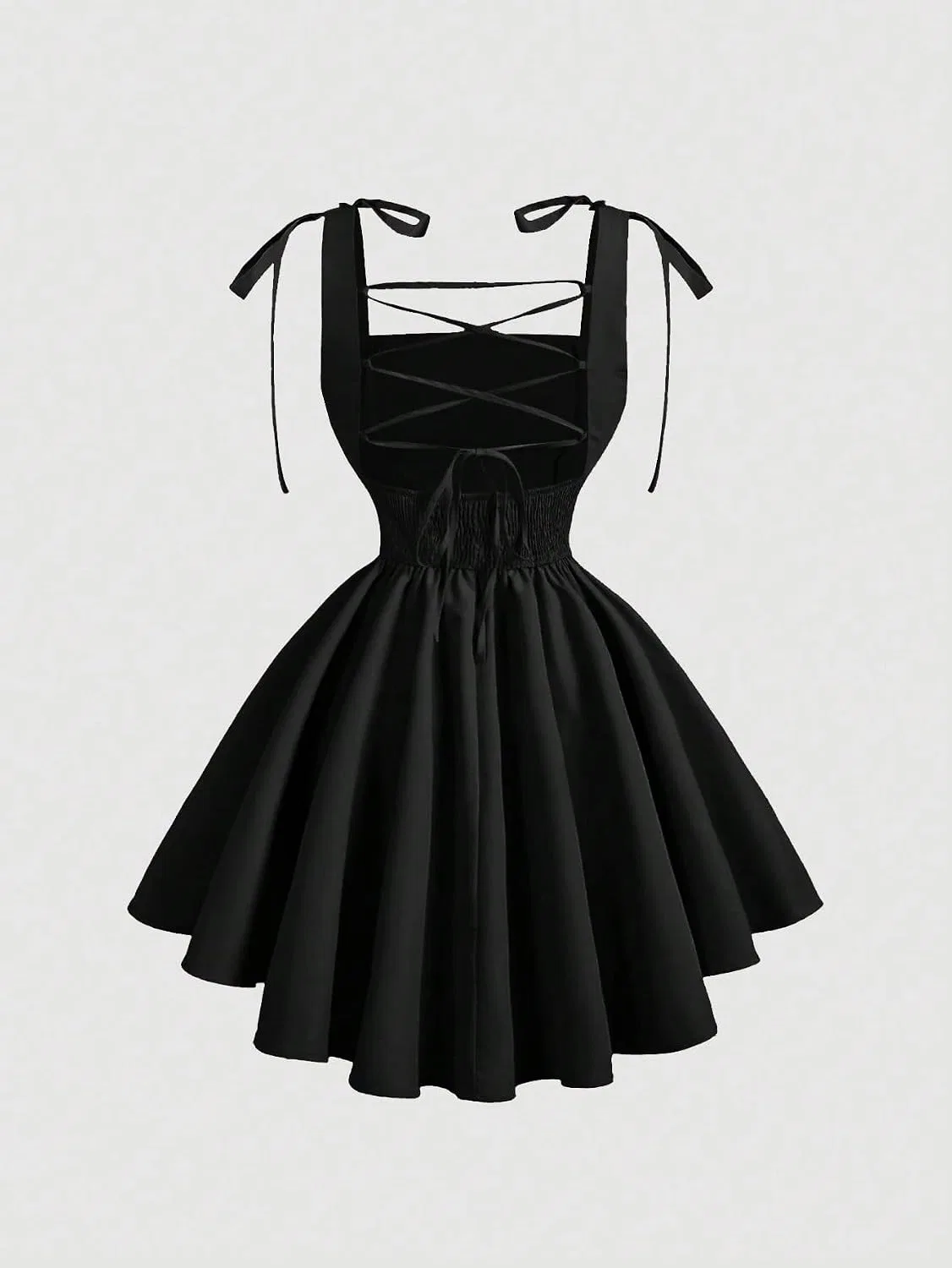 Женское короткое ками-платье с цветблоком Backless Bowknot, Black — фото 4