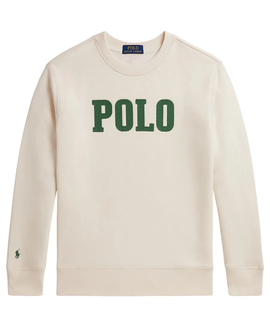 Детский свитшот из футера с вышивкой логотипа Polo Ralph Lauren, Estate Cream